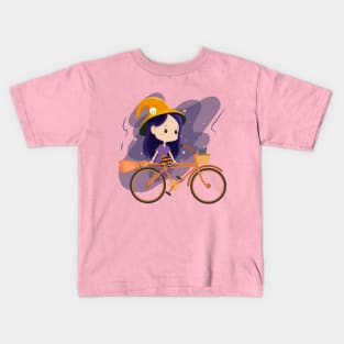 Cute Cartoon Witch Riding a Bicycle Kids T-Shirt
